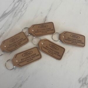 Vintage 5 EV Lewis Ford Honeoye Falls New York Leather Keychains Rings BxPP